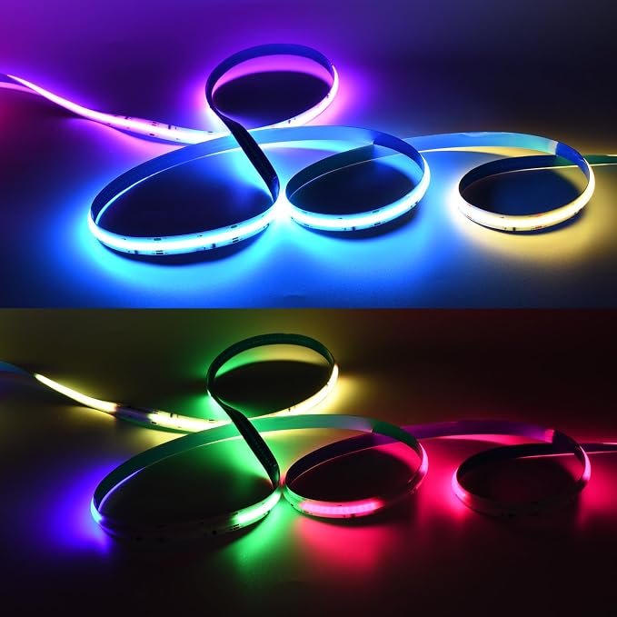 RGB Smart IC COB Led Strip Light 16.4ft/5M, 24V COB Led Strip 12mm Width, 3600LEDs, Color Chasing Addressable Flexible Led Tape Light for TV Backlight, Room Decor(Without Controller&Adapter)
