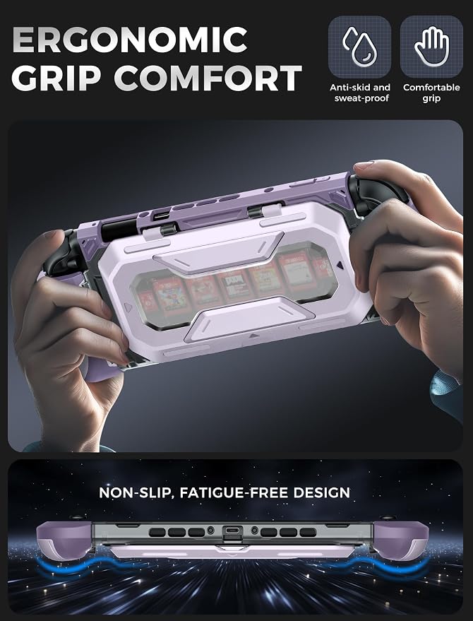 Mumba Dockable for Nintendo Switch 2 Case with Flip Stand, [Titan] Ergonomic Switch 2 Grip Protective Cover Holds 5 Game Cards & 2 TF Cards TPU Accessories and Quick-Release Joy-Con Design (Violt)