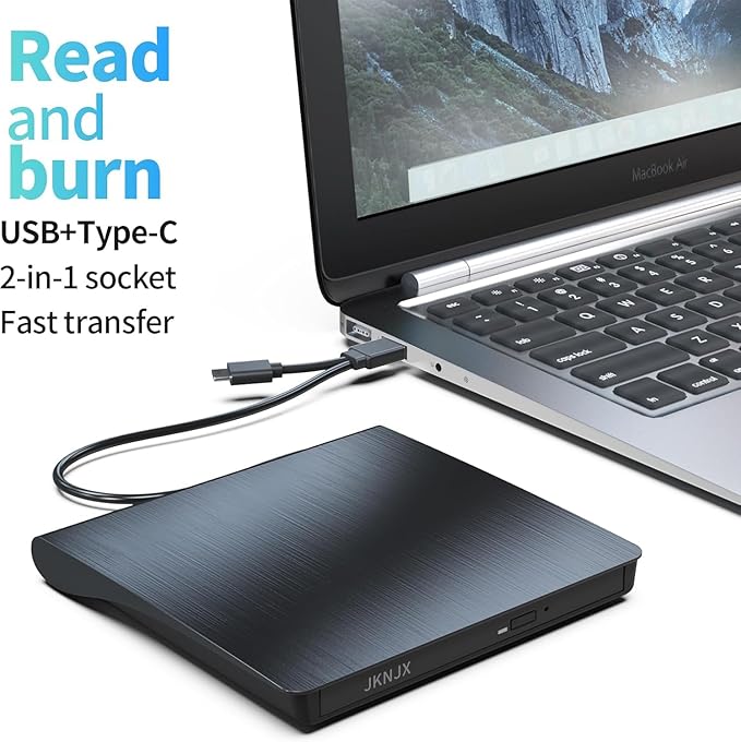 External CD DVD Drive,USB 3.0 and Type-C CD DVD Disc Reader Writer Burner Player,Slim and Portable CD DVD +/-RW Optical Drive for PC Laptop Desktop MacBook Mac Windows 7/8.1/10/11 Linux OS Apple