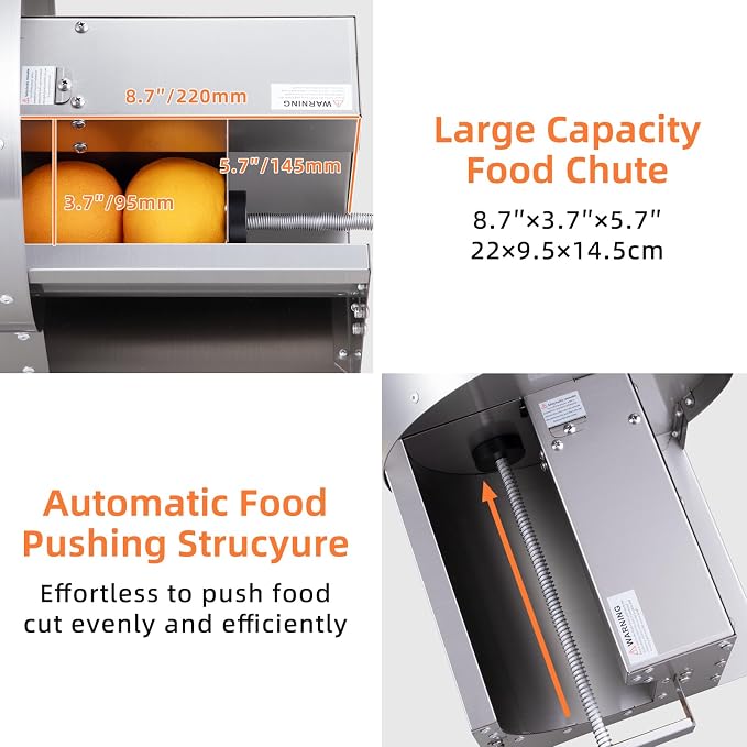 Electric Vegetable Slicer, 120W Commercial Fruit Cutter Machine with 0-0.5'' Thickness Adjustable, Stainless Steel 2 IN 1 Manual & Electric Food Slicer for Lemon Potato Onion Tomato, 110V