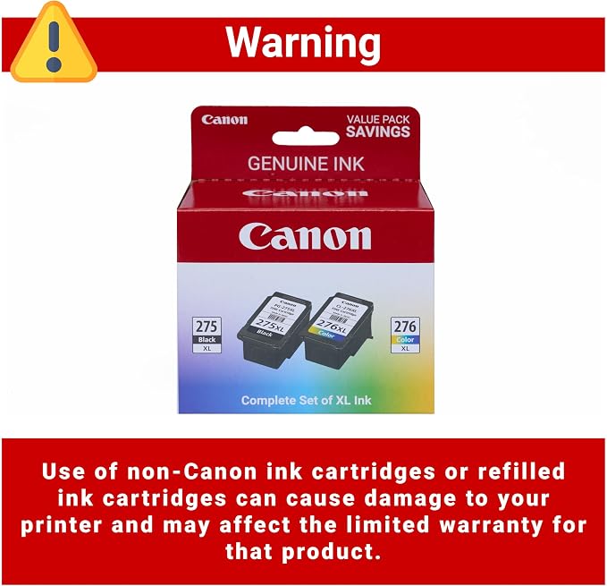 Canon PG-275 XL / CL-276 XL Genuine Ink Value Pack (2 Cartridges), Compatible with TS3520/3522/4722/3720/3722, TR4720