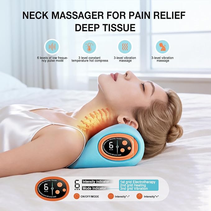 Neck Massager 2026 New Upgrade, 3-in-1 Heat, Pulse & Vibration Modes, Ergonomic Electric Neck and Shoulder Massager for Pain Relief & Relaxation at Home, Office, Travel