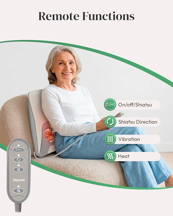 Heycool Shiatsu Back and Neck Massager with Heat, FSA Eligible HSA Gifts for Mom Dad, Deep Tissue Back Massager for Pain Relief, Massage Pillow with Vibration for Neck Shoulder