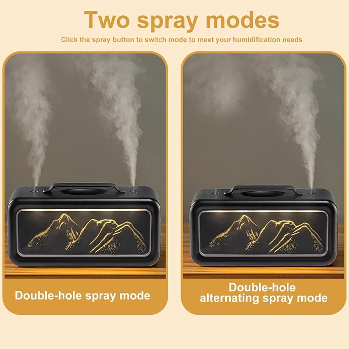Double Spray Humidifier, 600ML Snow Mountain Small Quiet Cool Mist Humidifier for Plants Dorm Room Bedroom Office Home Personal Humidificador with 2 Mist Modes & 3 Modes Night Light