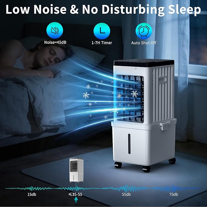 Portable Air Conditioners, Portable AC Unit with Removable 2.6 Gal Water Tank, Swamp Cooler Windowless Evaporative Air Cooler with 3 Speeds for Room and Office, Fast Cooling Portable AC for Home Use