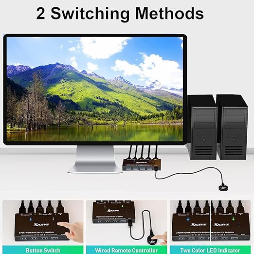 KCEVE KVM Switch 2 Computers 1 Monitor HDMI 2.1, USB 3.0 KVM Switch 2 PC 1 Monitor 8K@60Hz 4K@120Hz,HDCP 2.3 Share 3 USB3.0 Devices, Wired Remote(8K HDMI 2 in 1 Out KVM)