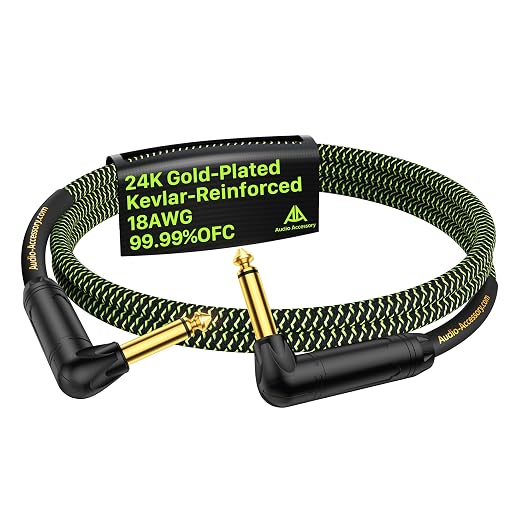 AA AUDIO ACCESSORY Pro Series Guitar Cable 3.3 ft, Gold-Plated Connector, 18 AWG 99.99% OFC, Low Capacitance Right Angle to Right Angle 1/4 Inch Instrument Cable for Fender Ernie Ball Mogami