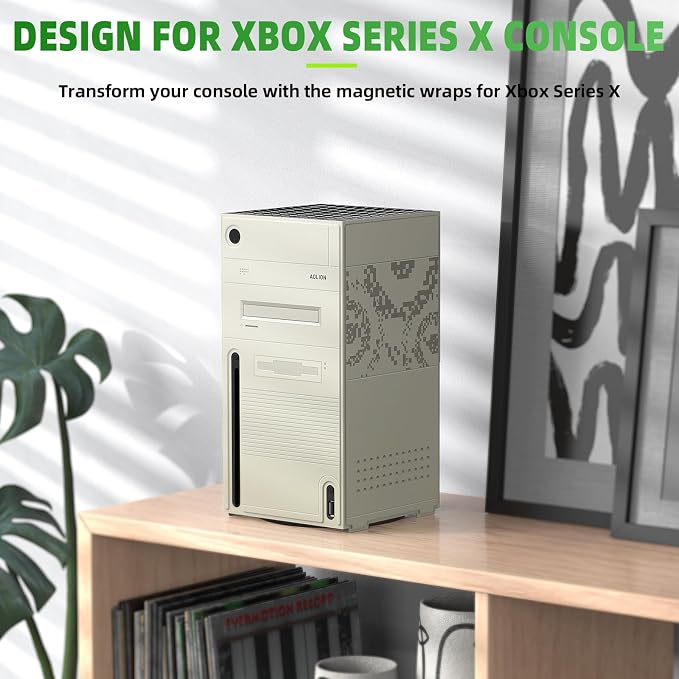 WOLIBEAR Magnetic Smart Wraps for Xbox Series X Console, Full Protection Protective Cover Case for Xbox Series X Accessories with Premium PU Leather and Soft Inner Lining (Classic)