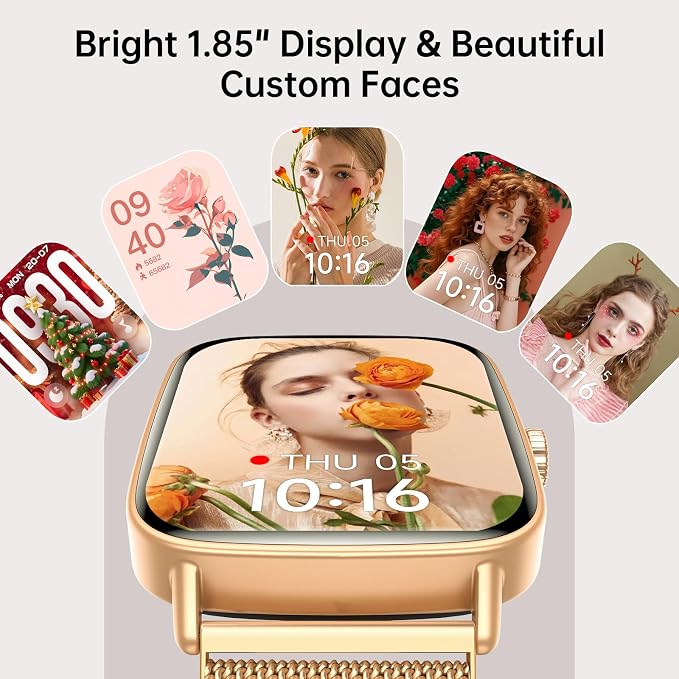 Gydom Smart Watch for Women and Men, 1.85" HD Activity Fitness Trackers for iPhone/Android/Samsung (Answer/Make Calls), Heart Rate/SpO2/Sleep/Period Monitor, 101+ Sports Modes, IP68 Waterproof, Golden