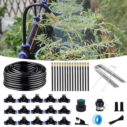 Drip Irrigation Kit Automatic Watering System for Potted Plants, 360 Degree Adjustable Copper Micro Sprinklers, Quick Connect Tubing Fittings for Garden, Lawn, Patio, Balcony (50 FT)