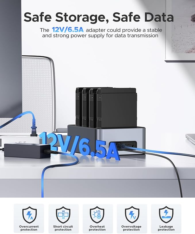 ORICO USB-C Hard Drive Docking Station with Offline Clone 4 Bay Aluminum USB 3.2 Gen 1 for 2.5''/3.5'' SSD HDD Up to 20TB(4*20) -6646C3