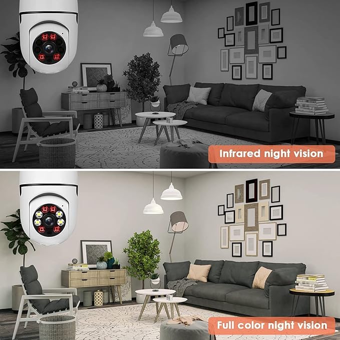 2Pcs Light Bulb Security Camera 2.4GHz & 5G WiFi Outdoor, 1080P E27 Light Socket Security Camera, Indoor 360° Home Security Cameras, Full Color Day and Night, Smart Motion Detection (2PCS, Support 5G)