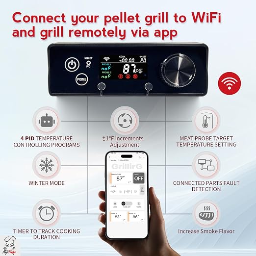 Rectangular WiFi PID Grill Controller Replacement for Pit Boss 440-1600 Navigator, Sportsman, Onyx, Pro Series, Mahogany, Competitiion, Legacy – App Wireless Control Board, 1°F Precision