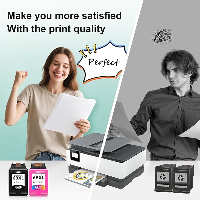68 Ink Cartridges Black/Color Combo Pack Compatible for HP 68 Ink Cartridges for HP Ink 68XL Black Color Combo Fit for Envy 6155e 6555e 6100e 6500e 6552e 6558e Printer (2 Pack, 1 Black, 1 Tri-Color)