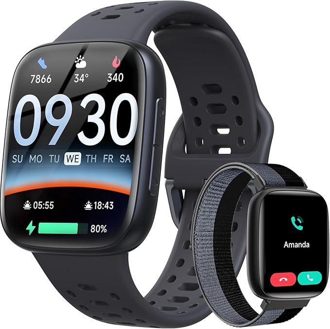Smart Watches for Men Android iPhone (2 Bands), [1.85" AMOLED Screen] Smartwatch Fitness Tracker 3ATM Waterproof with Bluetooth Calls, AI Voice, Heart Rate/SpO2/Sleep Monitor, 7 Days Battery