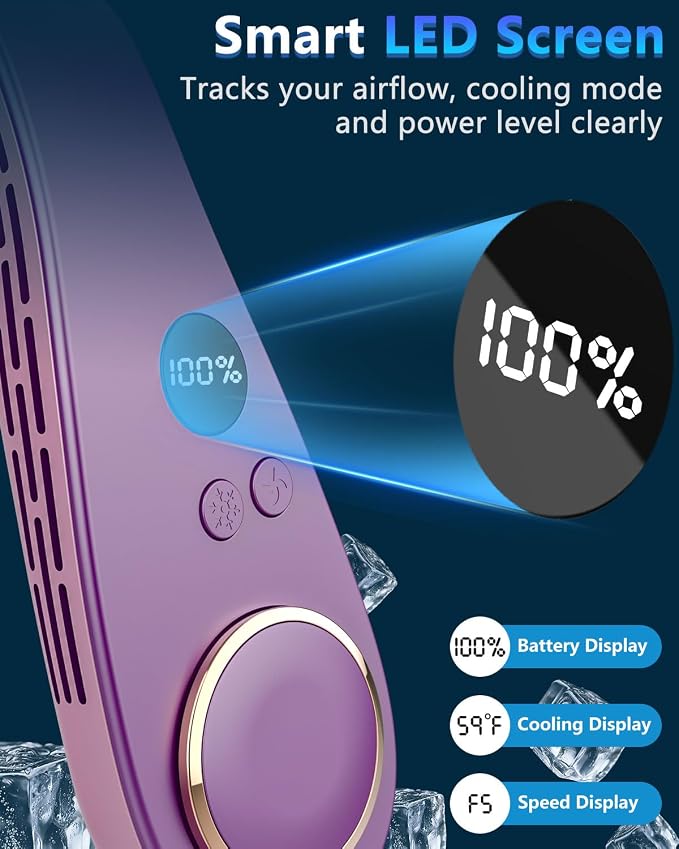 Neck Air Conditioner Portable Rechargeable,5500mah Cooling Neck Fans that Blow Cold Air,Best Cute Cold Piece of Metal Neck Cooler Ac,Noiseless Headphones Personal Cool Unit for Woman Man Kid Purple