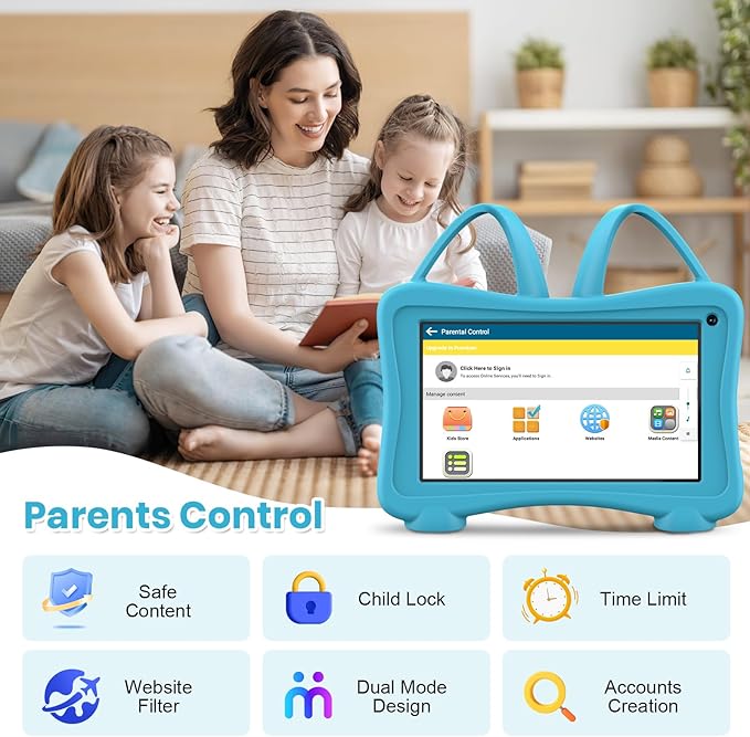 Trayoo Kids Tablet 7 Toddler Children's Learning Tablet with WiFi, YouTube, Parental Control, Durable Case Education Learning Apps for Boys Girls (Blue)