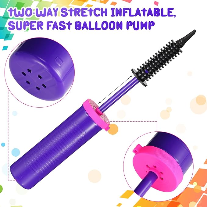 16 Pcs Handheld Balloon Air Pump Inflator Air Pump for Balloons, 2 Way Dual Action Manual Balloon Inflator for Birthday Party Decoration Exercise Yoga Balls Pool Floats, 12 Inch (Rose Red and Purple)