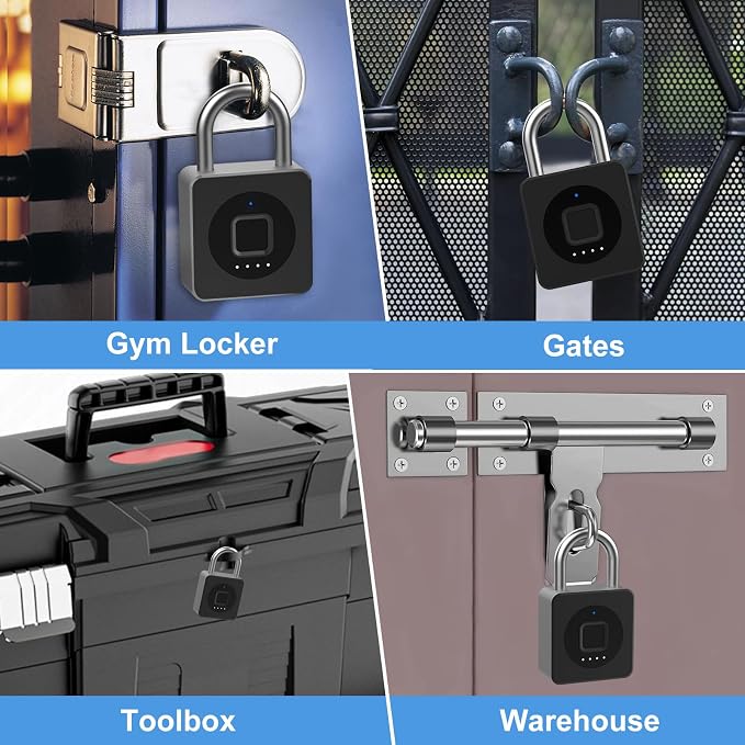 Gym Locker Padlock eLinkSmart Fingerprint Mobile APP Unlock Remote Management Outdoor Waterproof Keyless Biometric Padlock for Gym Luggage Bags Locker Storage Tool Box Gun Case Footlocker Black