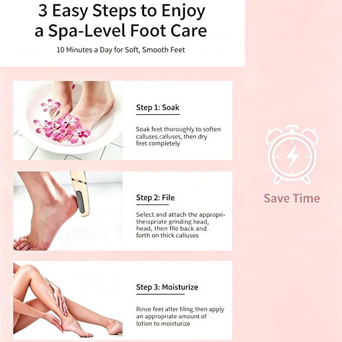 Electric Foot File, Callus Remover for Feet - Rechargeable Pedicure Tool, 2 Speeds 1700/2000 RPM & 2 Heads for Dry & Dead Cracked Skin, Cordless Waterproof Hard Skin Removal, Home Pedicure Gift
