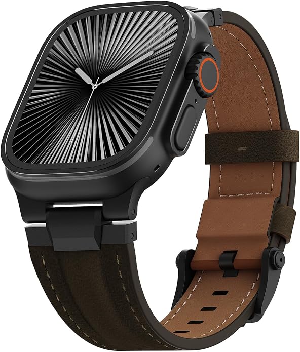 Vintage Genuine Leather Band for Apple Watch Ultra 49mm (2026 Upgrade), Rugged Replacement Strap Compatible with iWatch 46mm 45mm 44mm - for Men Women, Fit Ultra3/2/1, SE 3/2/1, Series11 10/9/8/7/6/5/4