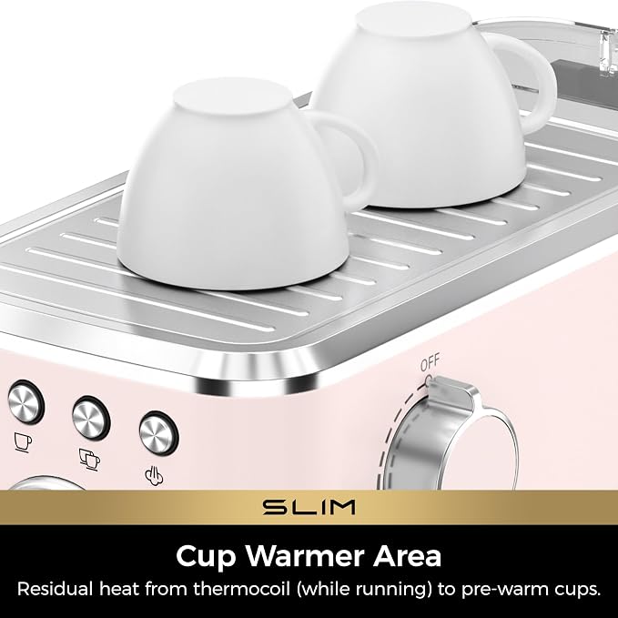 CHULUX Slim Espresso Machine with Milk Frother, 20 Bar Professional Italian Pump Espresso Coffee Machine for Home Cappuccino & Latte Maker, Stainless Steel, Pink