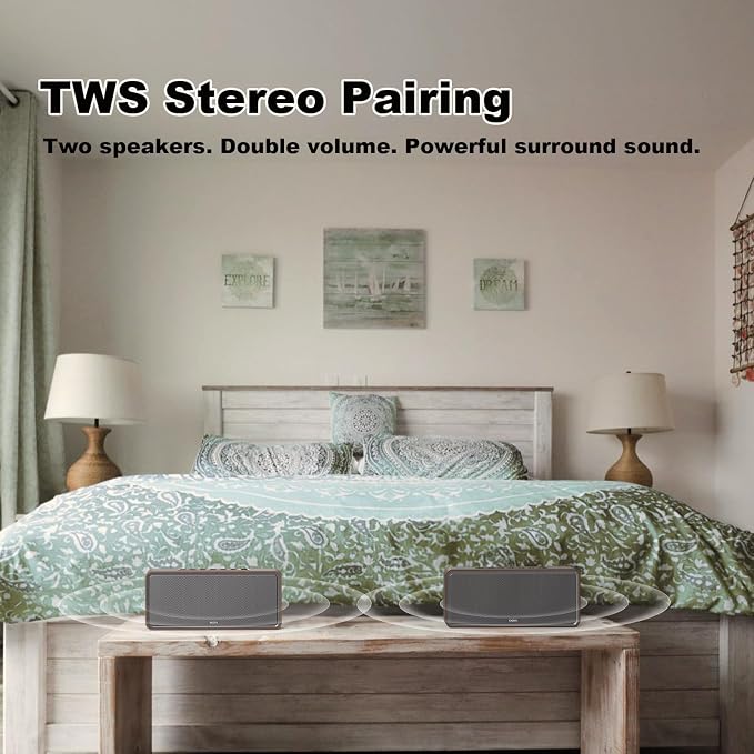 DOSS SoundBox XL 32W Bluetooth Speaker for House 丨 2.1 Channel with Subwoofer, TWS Wireless Pairing,Daul DSP, Room-Filling Sound Support AUX,TF Speaker for Home - Gold