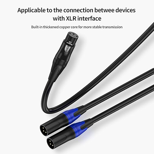 XLR Y Splitter Cable 2 Male to 1 Female, Microphone XLR Breakout Cable Balanced Left and Right Dual Male to Single Female, for Mixer/Speaker/MIC, 3.3FT-2Pack