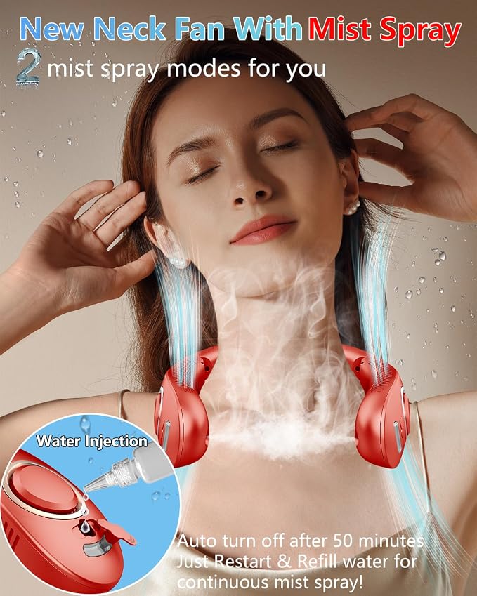 Portable Neck Fan with Mister,Hands Free Folded Neck Fan with LED Display&4 Fan Speeds, Misting Cooling Personal Fans for Your Neck,Foldaway Face Fan with Mist Birthday Gifts for Women Men Adult