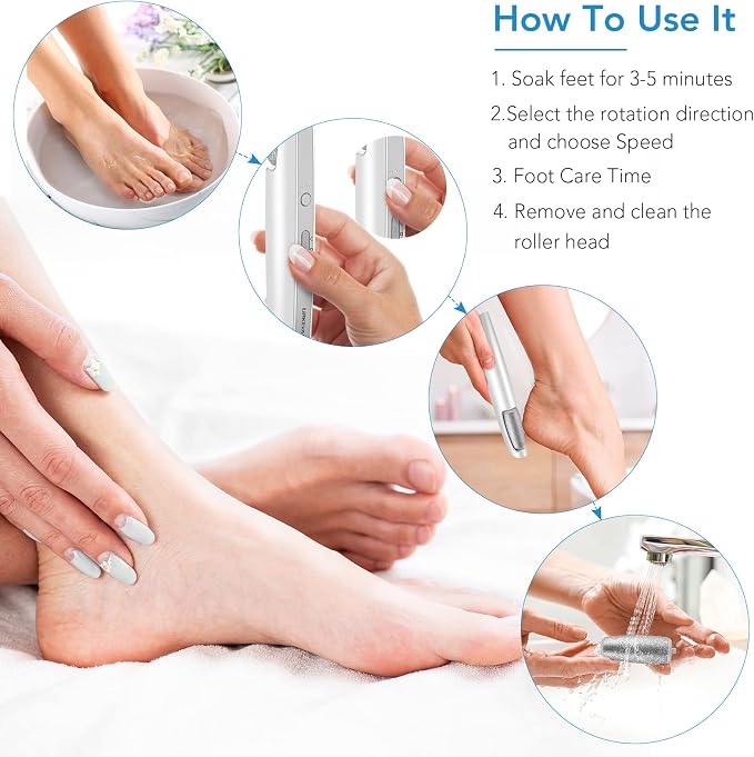 LINKEVAP Electric Callus Remover for Feet, Professional Pedicure Kit Foot Scrubber for Dry, Dead, Cracked, Hard Skin, at Home Feet Spa Care Kit for Men & Women (Cold White)