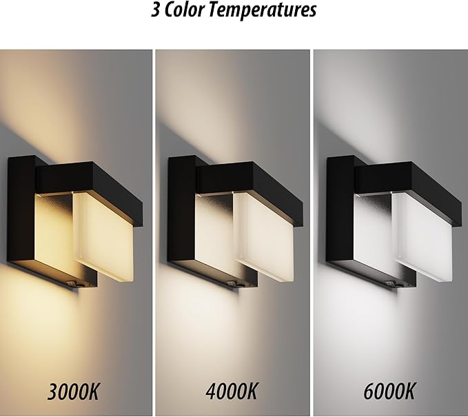 Battery Switched LED Wall Sconce Set of 2, Indoor 8 inch 3.5 Watt 3CCT Black Wall Sconce Light with On/Off Switch, Frosted Arcylic Shade Sconces for Bedroom Living Room Bathroom Hallway