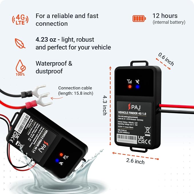 PAJ GPS Vehicle Finder 4G, 1.0 - Cellular Connected, Real Time Tracking GPS Tracker for Cars, Motorcycles, Trucks & More - Versatile & Secure Fleet Management