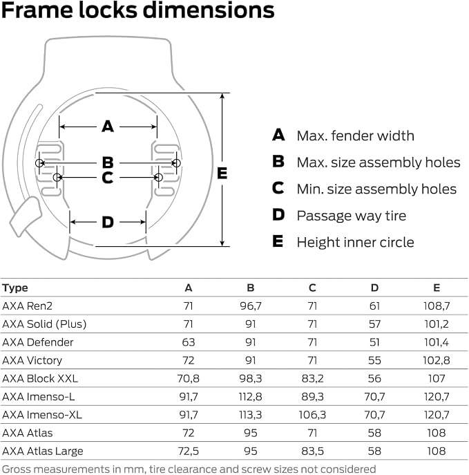 AXA Block XXL Ring Bike Lock, Heavy-Duty Retractable Rear Wheel Frame Lock with 56 mm (2.2") Extra-Wide Opening, Anti-Theft Security System for Bicycles, City Cruisers, Commuter, and E-Bikes