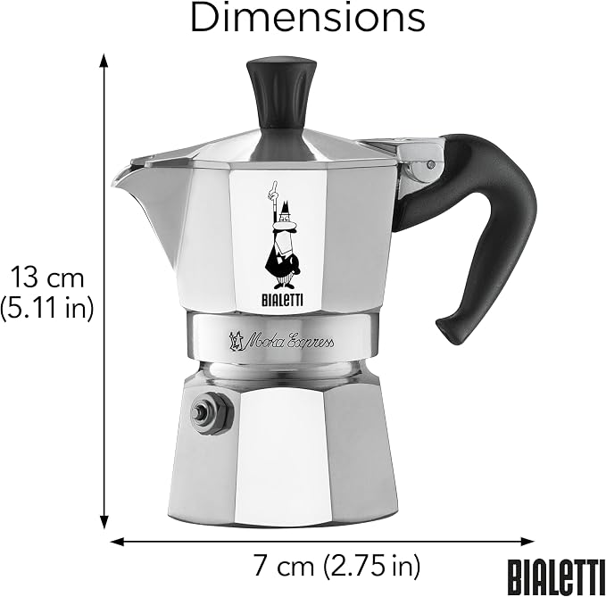 Bialetti - Moka Express: Iconic Stovetop Espresso Maker, Makes Real Italian Coffee, Moka Pot 1 Cup (2 Oz - 60 Ml), Aluminium, Silver