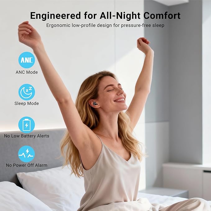 T33 Sleep Earbuds, Bluetooth 6.0 Noise Cancelling Sleep Headphones for Side Sleepers, ANC Up to 98%, Sleep Mode, 48H Playtime, Small Earbuds Comfort Fit for Sleeping, Travel, Work, Gold