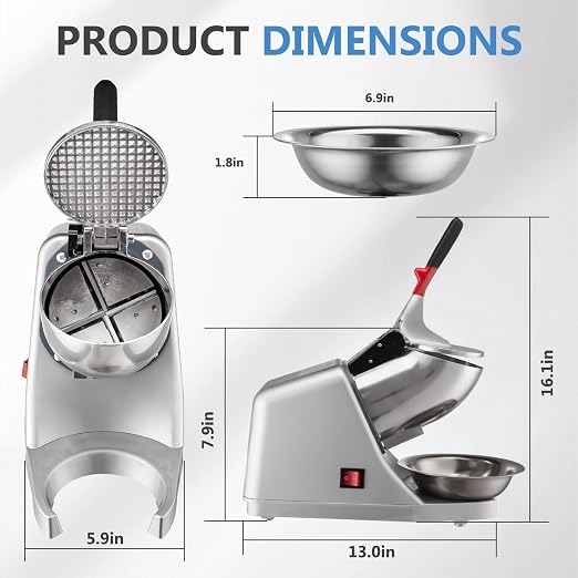 Ice Shaver Crusher Electric Snow Cone Maker Machine 4 Blades 300W 143lbs/hr Shaved Ice Machine Stainless Steel Electric Ice Crush Free Ice Pick Ice Cube Tray