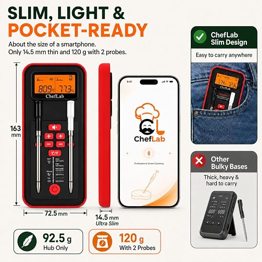 Meat Probe Thermometer Wireless with Standalone LED Display: 500FT Bluetooth, Dual Probe, No Phone or App Needed, Gift for Grillers, Smoker, BBQ Grill, Oven, Rotisserie, Air Fryer