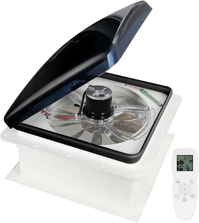 Upgraded Remote Control RV Roof Vent Fan, 12V DC 14" Quiet RV Roof Fan with Rain Sensor, 10-Speed, Reversible