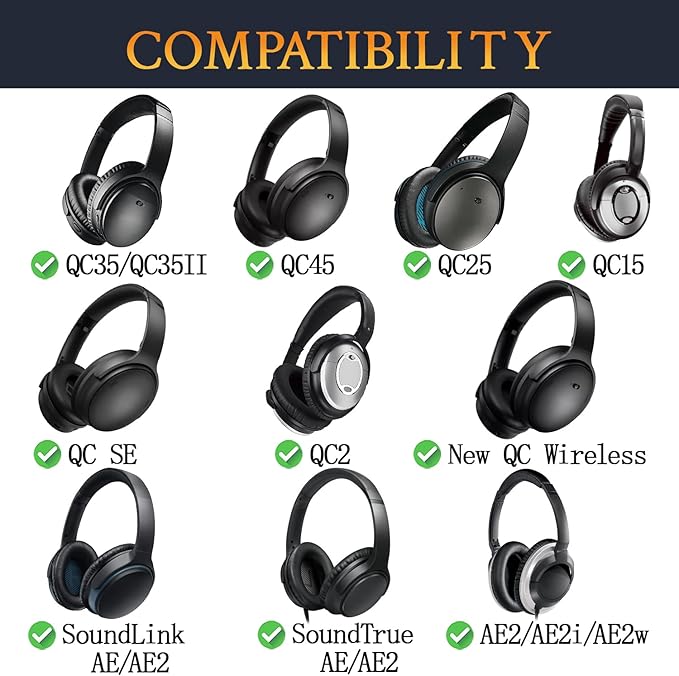 SoloWIT Protein Leather Earpads Cushions for Bose Headphones, Replacement Ear Pads for Bose QuietComfort 15 QC15 QC25 QC2 QC35/Ae2 Ae2i Ae2w/SoundTrue & SoundLink Around-Ear Series - Black Gold