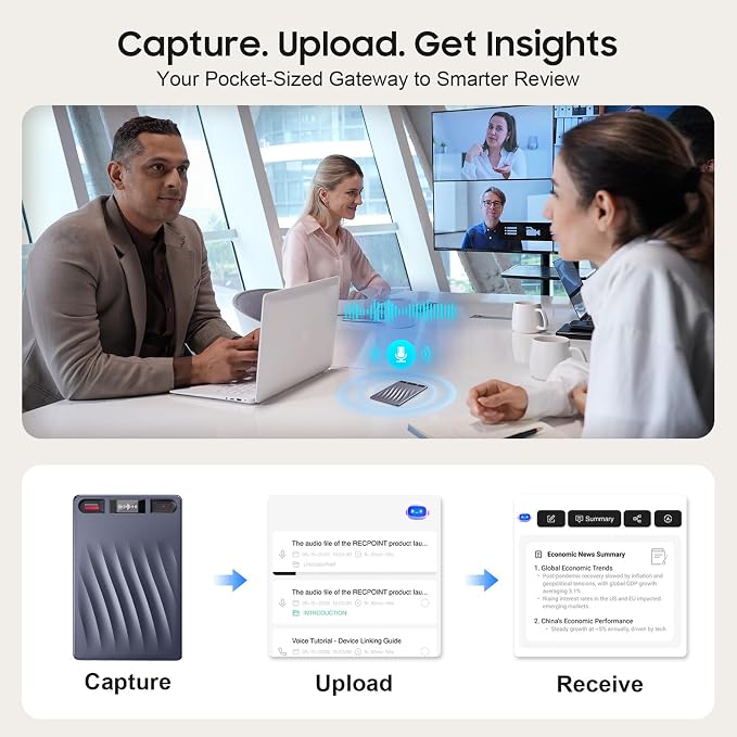 AI Voice Recorder, Professional Voice Activated Recorder with AI Transcription & Summarize, 64GB Storage, 30H Battery, Noise Cancellation and AI Note Taker for Meetings and Interviews & calls