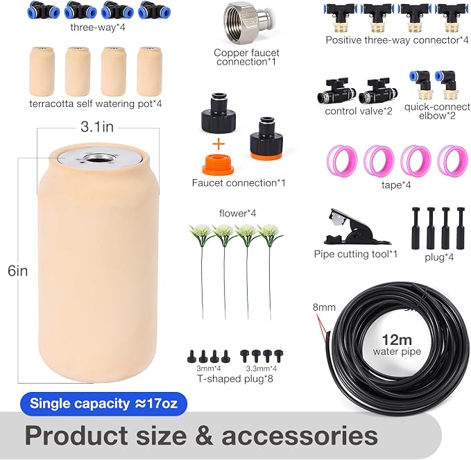 4pcs Olla Watering System 17oz Plant Self Watering Garden Watering System 3.1x3.1x6IN Irrigation System Automatic Plant Watering Devices for Garden Patio Garden Watering System Olla Watering Pot