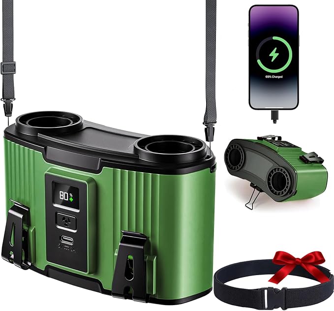 20000mAh Rechargeable Waist Fan, 20000RPM Portable Belt Fan with 10 Speeds, 40H Runtime, 130° Wide Airflow Clip-On Cooling Fan for Outdoor Work, Construction & Camping(Dark Green)