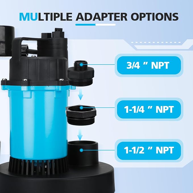 1/2HP Sump Pump Submersible 2980GPH, Vertical Float Switch Automatic Utility Pumps for Clean/Dirty Water Pump Thermal Protector for Basement Pool Draining, Max. Head 28 FT