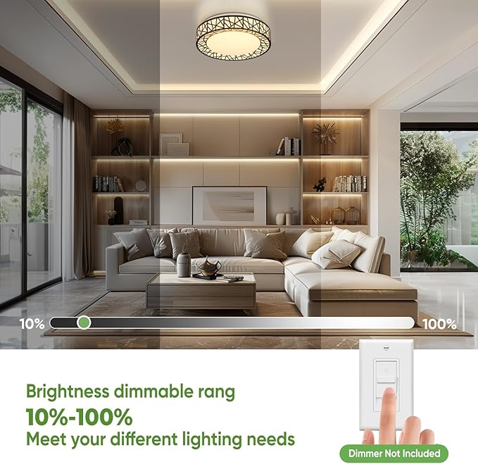 Lightania 16 Inch Flush Mount Ceiling Light, Modern Black LED Ceiling Light Fixture, 28W 2800LM 2700-6500K Adjustable, Dimmable Ceiling Lights for Bedroom, Kitchen, Hallway, Bathroom, ETL Listed