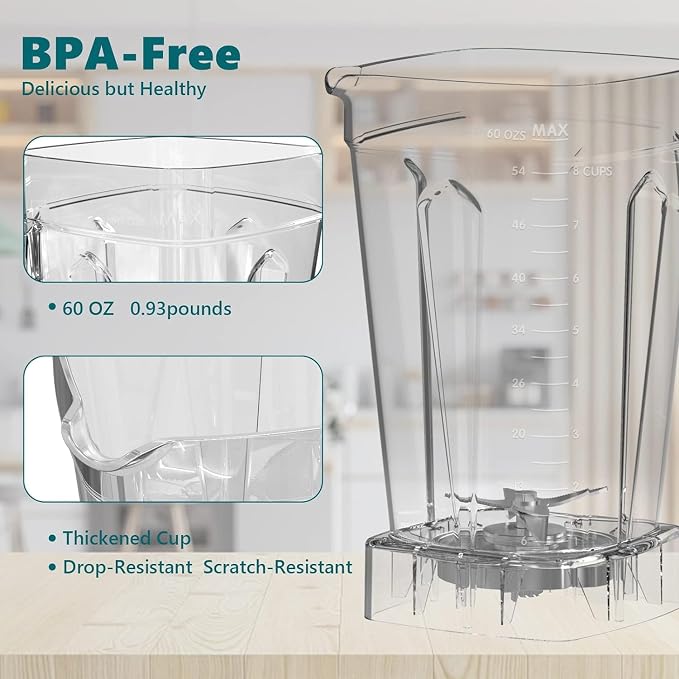 OMMO Blender 1800W, Professional High Speed Countertop Blender with Stainless Steel Blades, 60oz BPA Free Jar for Shakes and Smoothies, Ice and Fruits, Dishwasher Safe