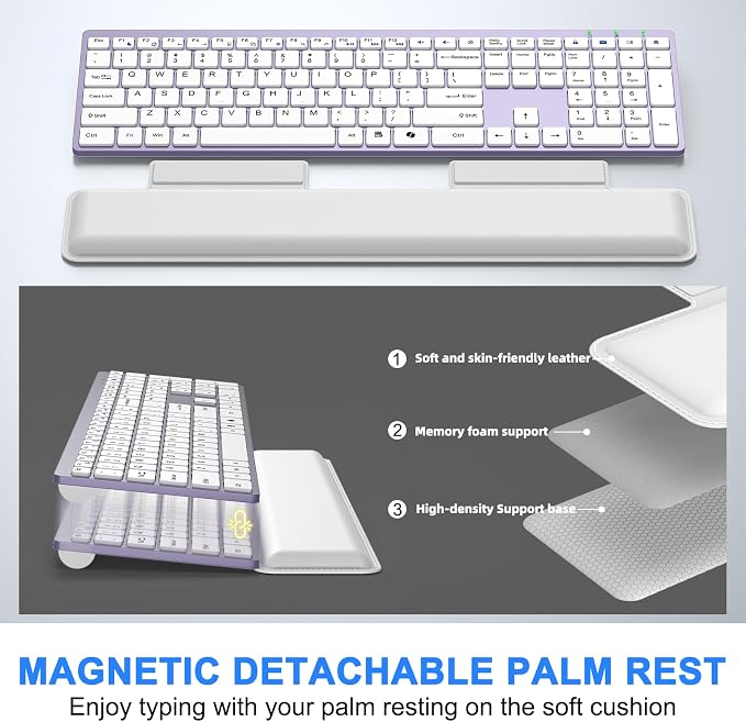 Wireless Keyboard and Mouse Combo, Full Size Silent Ultra Thin Keyboard with Magnetic Wrist Rest, Optical Mouse, 2.4G Lag-Free Cordless Mice Keyboard Set for Computer, Mac, Laptop, PC, Windows