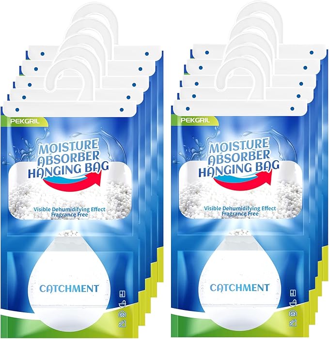 Moisture Absorber Bags 10 Packs, 15 oz Hanging Dehumidifier Bags, Humidity Packs for Closet, Bathroom, Kitchen, 420g/Pack