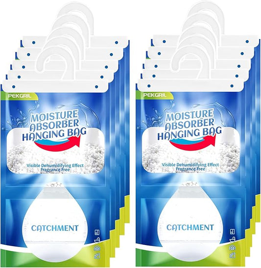 Moisture Absorber Bags 10 Packs, 15 oz Hanging Dehumidifier Bags, Humidity Packs for Closet, Bathroom, Kitchen, 420g/Pack