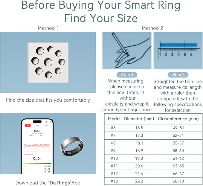 Well 1 Smart Ring for Women & Men, 10-Day Battery Life, Sleep/Stress/Heart Rate/Blood Oxygen/Fitness Health Tracker Ring, No App Subscription, iOS & Android Compatible (Light Silver, 9)