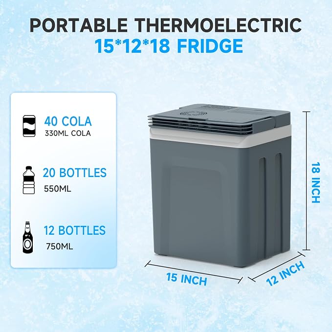 TopAutoGear 30L Portable Electric Cooler & Warmer, Small Refrigerator with Handle, 110V AC and 12V DC Car Fridge, Camping/Outdoor/Travel Cooler for Vehicles & Trucks, Grey